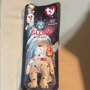 Ty Glory the Bear - White Plush with Red and Blue Stars